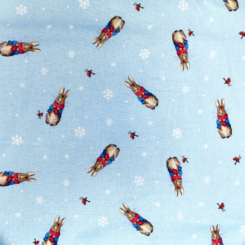 Peter Rabbit Christmas -Snowflakes on Sky Blue